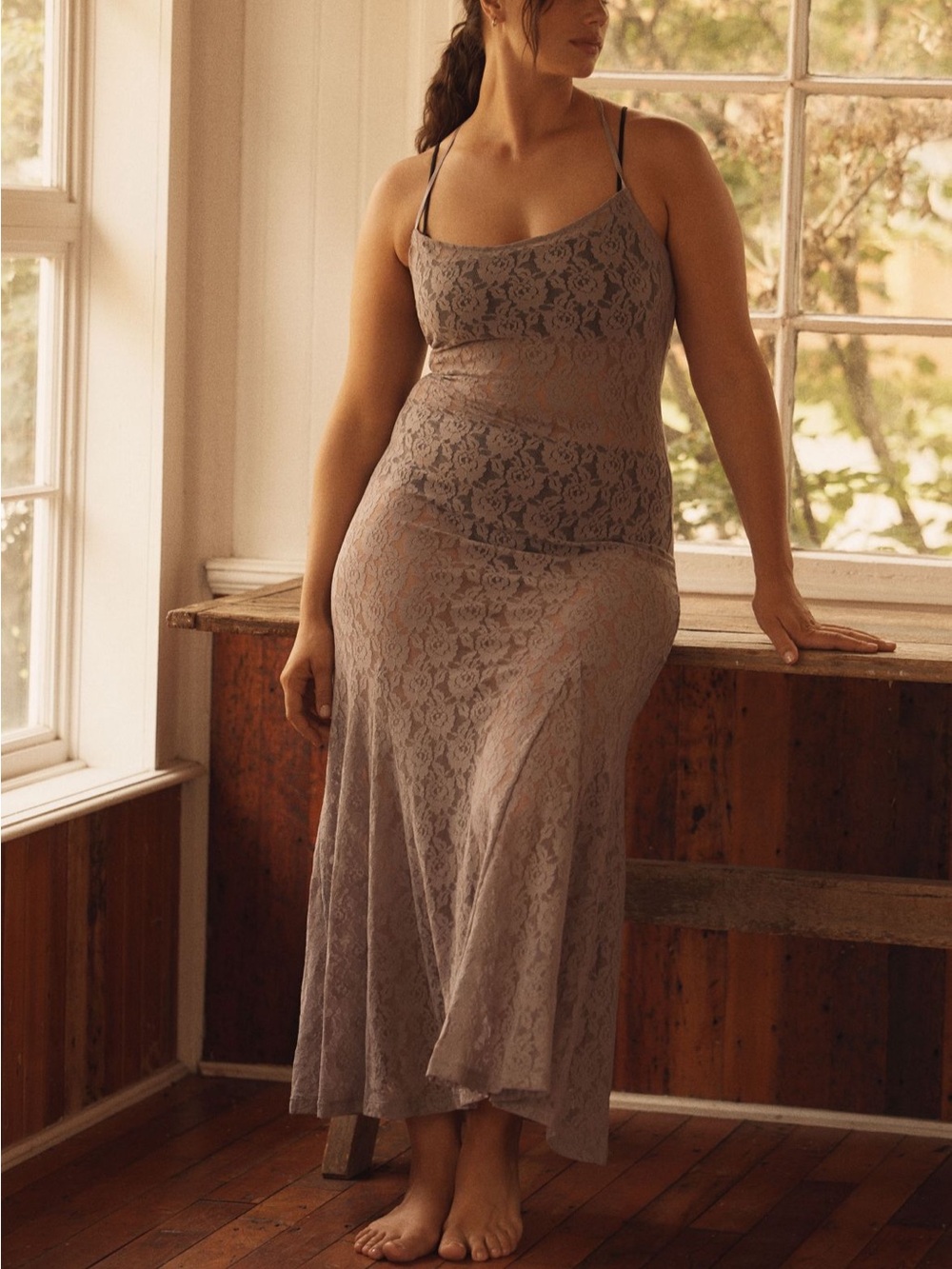 NWT Anthropologie Lace Godet Maxi Slip Dress in Mauve 2X
